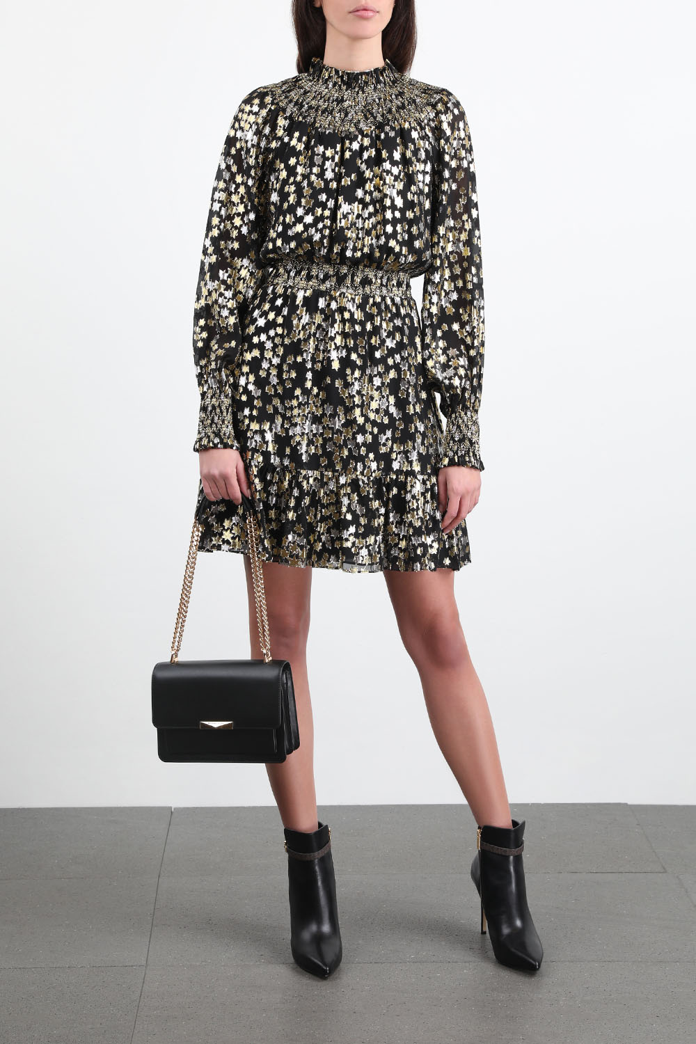 Star Metallic Fil Coupe Silk Blend Mini Dress